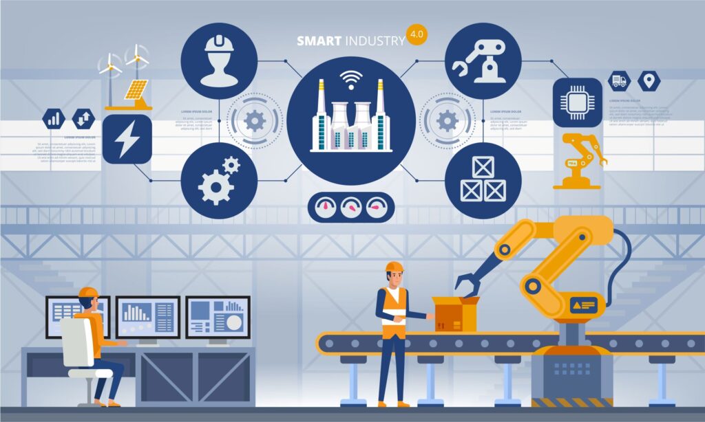smart factory mit automatisierter produktion und integrierter industriewaage im datenfluss