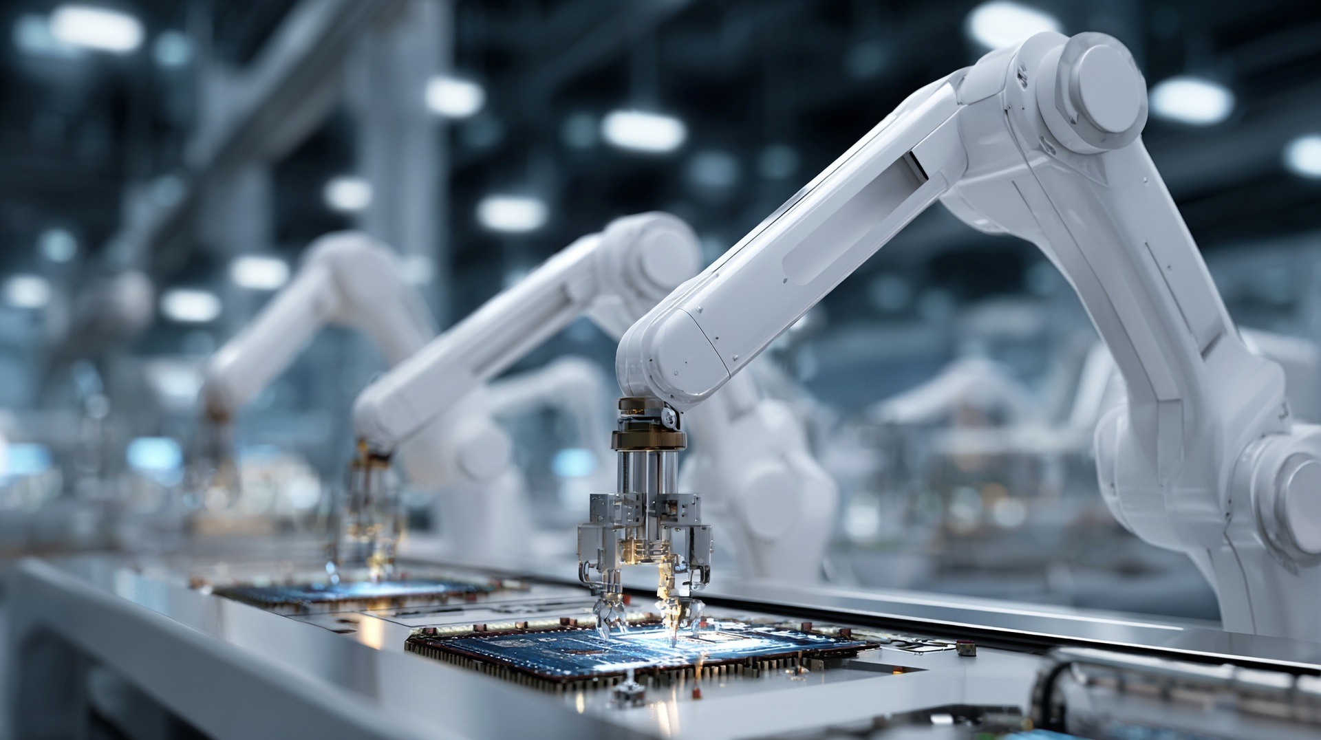 Automatisierte Fertigung mit Roboterarmen | elektronischer Druckschalter